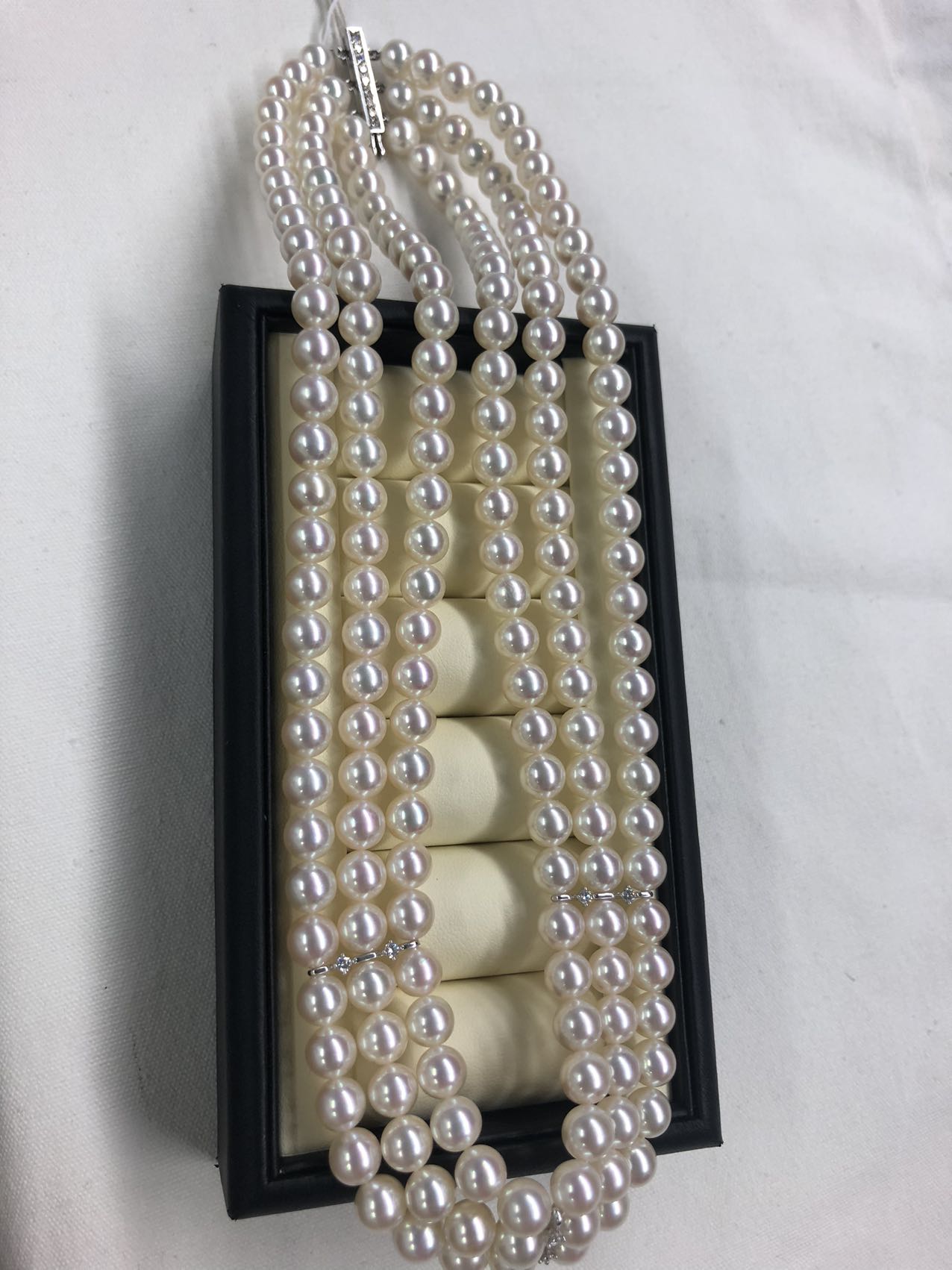 PF203 IT9TL8BD6N1G タサキアコヤ真珠7.0~7.4mmダイヤ0.35ct ネックレス K18WG 105.9g 43cm3連箱